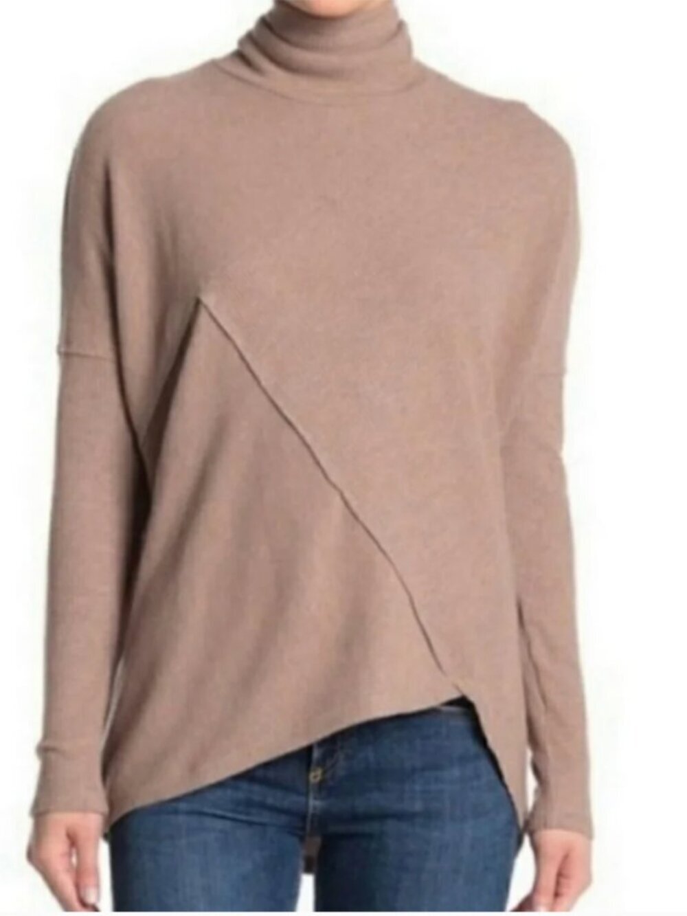 H‎ By Bordeaux Women's Size Small Turtleneck Sweater Taupe Beige Textured Ribbed